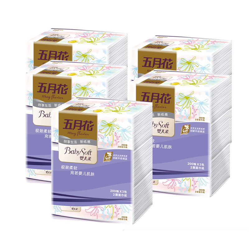 五月花抽紙嬰兒柔中幅雙層面巾紙巾餐巾紙 200抽*15包紙抽包郵