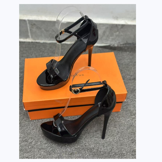 2025新款细跟露趾一字带防水台时尚简约凉鞋超高跟12cm性感约会