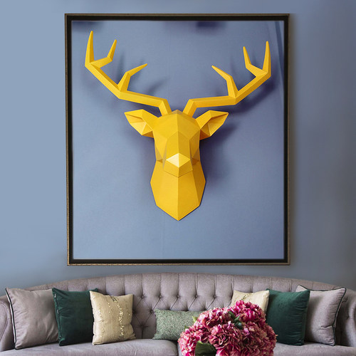 ins北欧几何鹿头壁挂装饰客厅酒吧墙面动物壁饰立体创意麋鹿挂件-图3