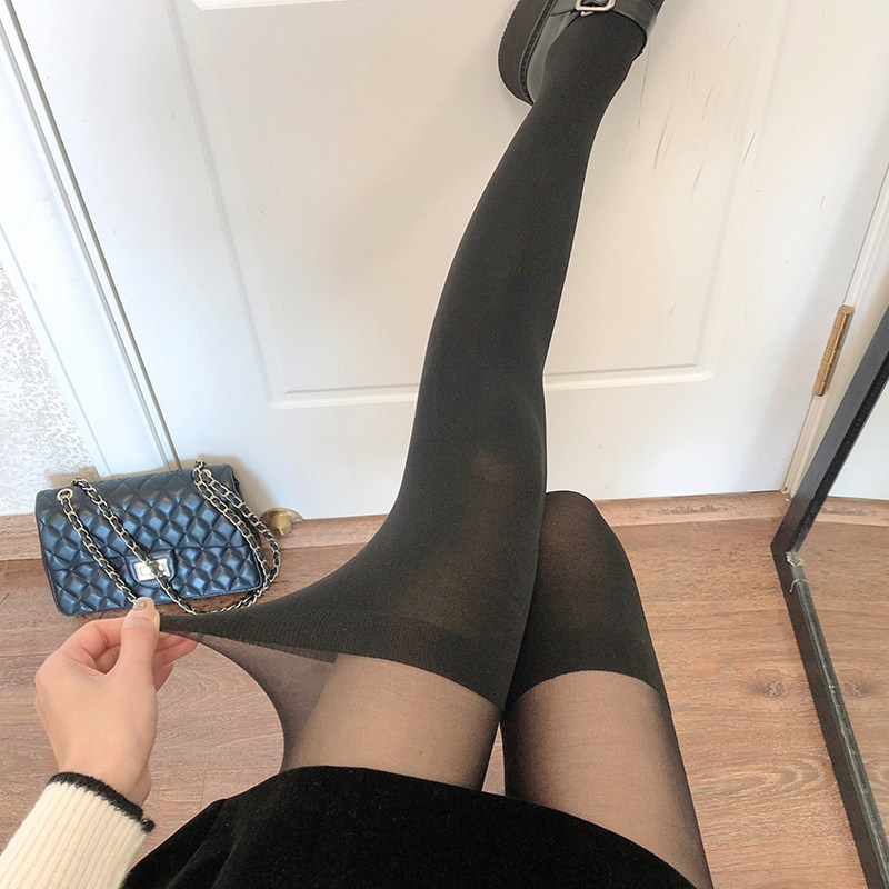 春夏薄款白色丝袜拼接过膝假大腿袜jk黑丝假高筒日系奶白连裤袜女,淘宝优惠券,粉丝福利购,淘宝优惠卷