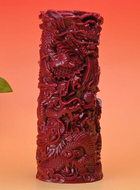 朱砂五龙笔筒摆件龙形桌面笔筒摆件生肖龙紫砂玄关家居装饰品