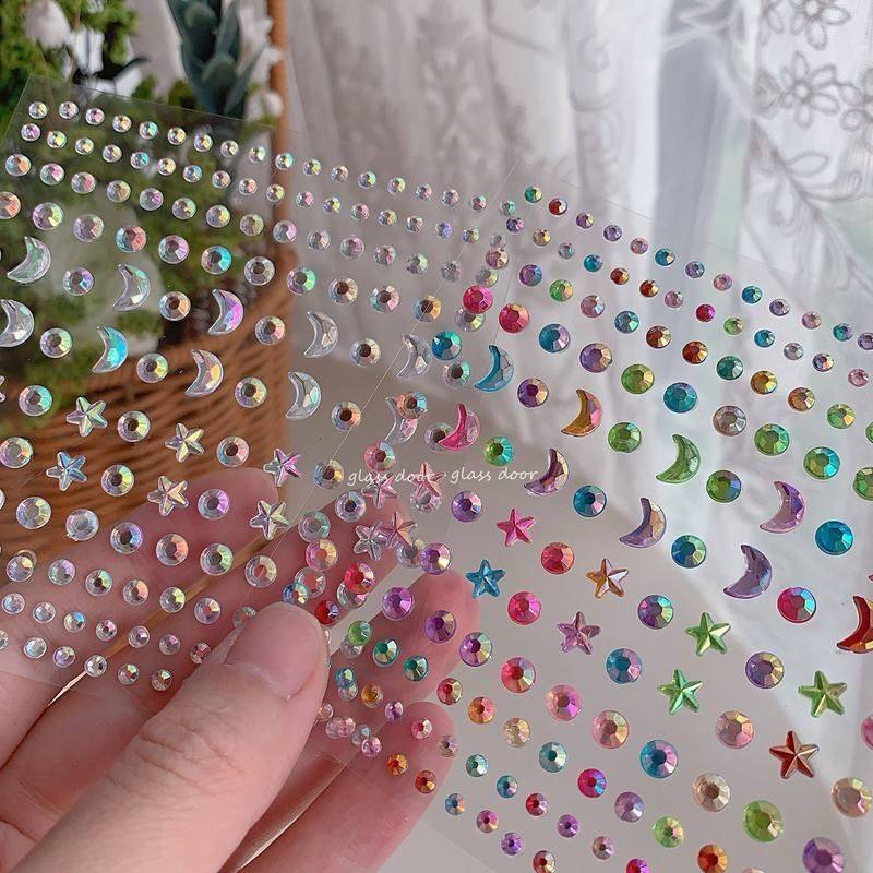 ins高颜值彩色亮晶晶钻贴跨境热卖手账贴装饰钻星星月亮宝石贴纸,淘宝优惠券,粉丝福利购,淘宝优惠卷