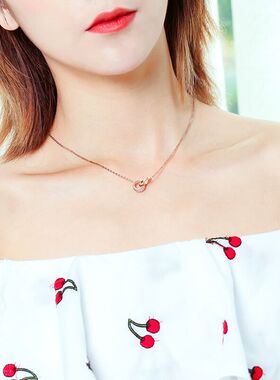 日韩风钛钢镀18k玫瑰金双环吊坠