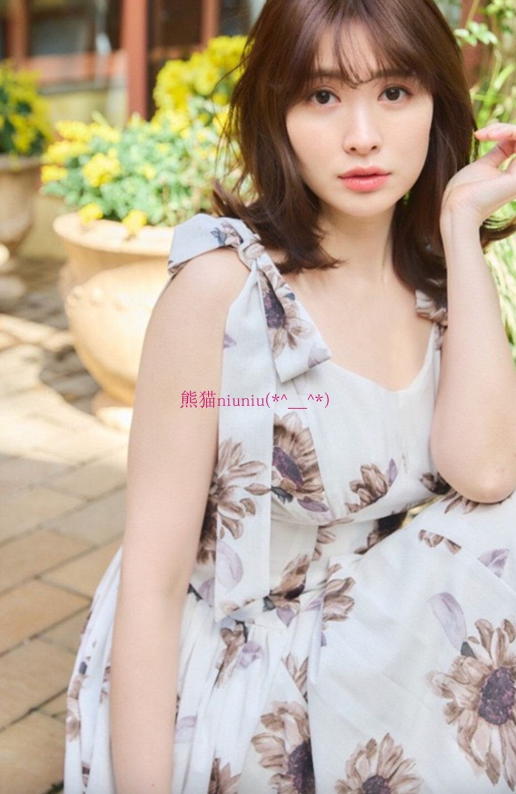 原厂出!24年新色~小岛阳菜H家 向日葵印花系带连衣裙 1242305040