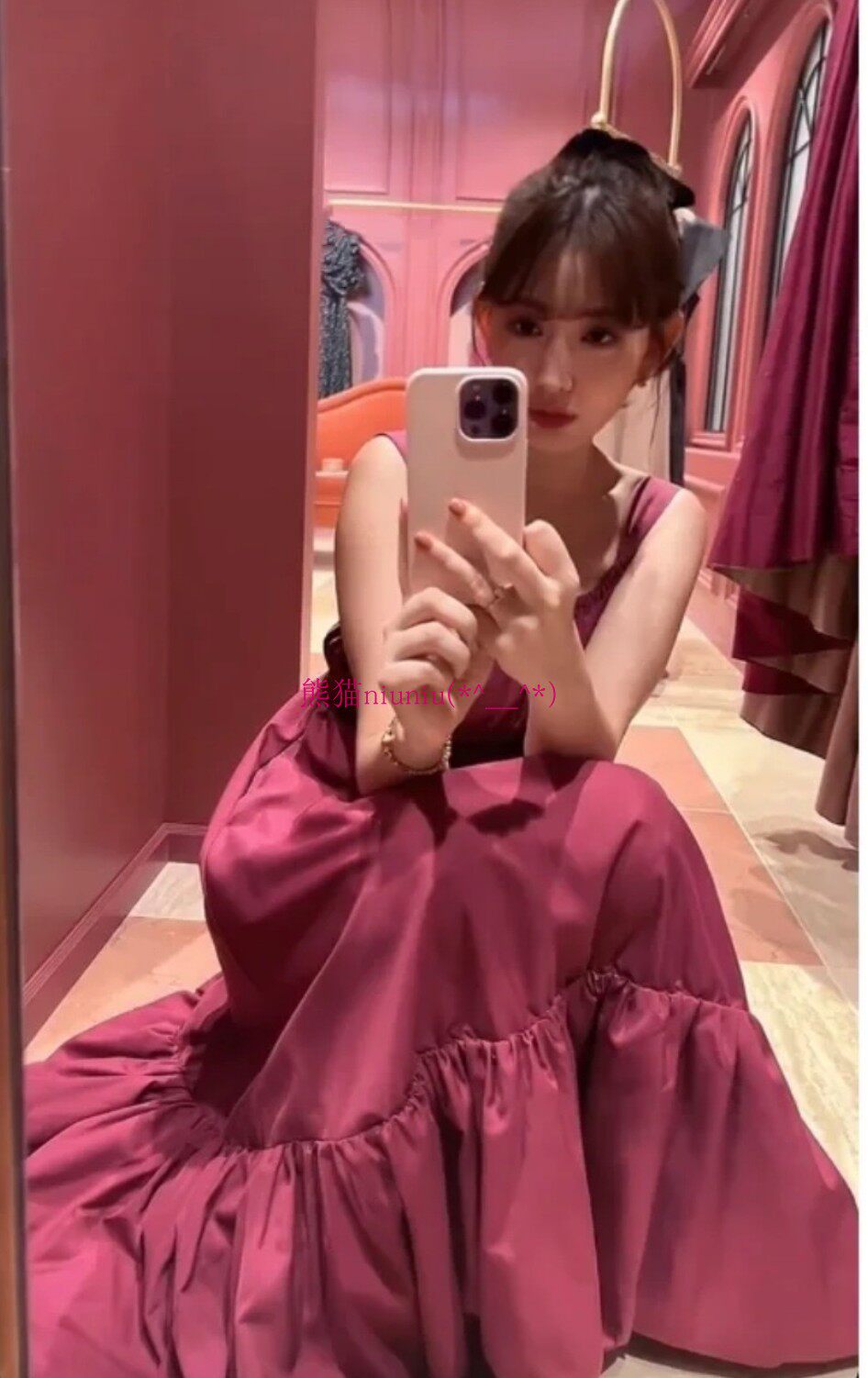 原厂追加!优雅贵牌~小嶋阳菜 H家 日系褶皱蝴蝶结吊带气质连衣裙