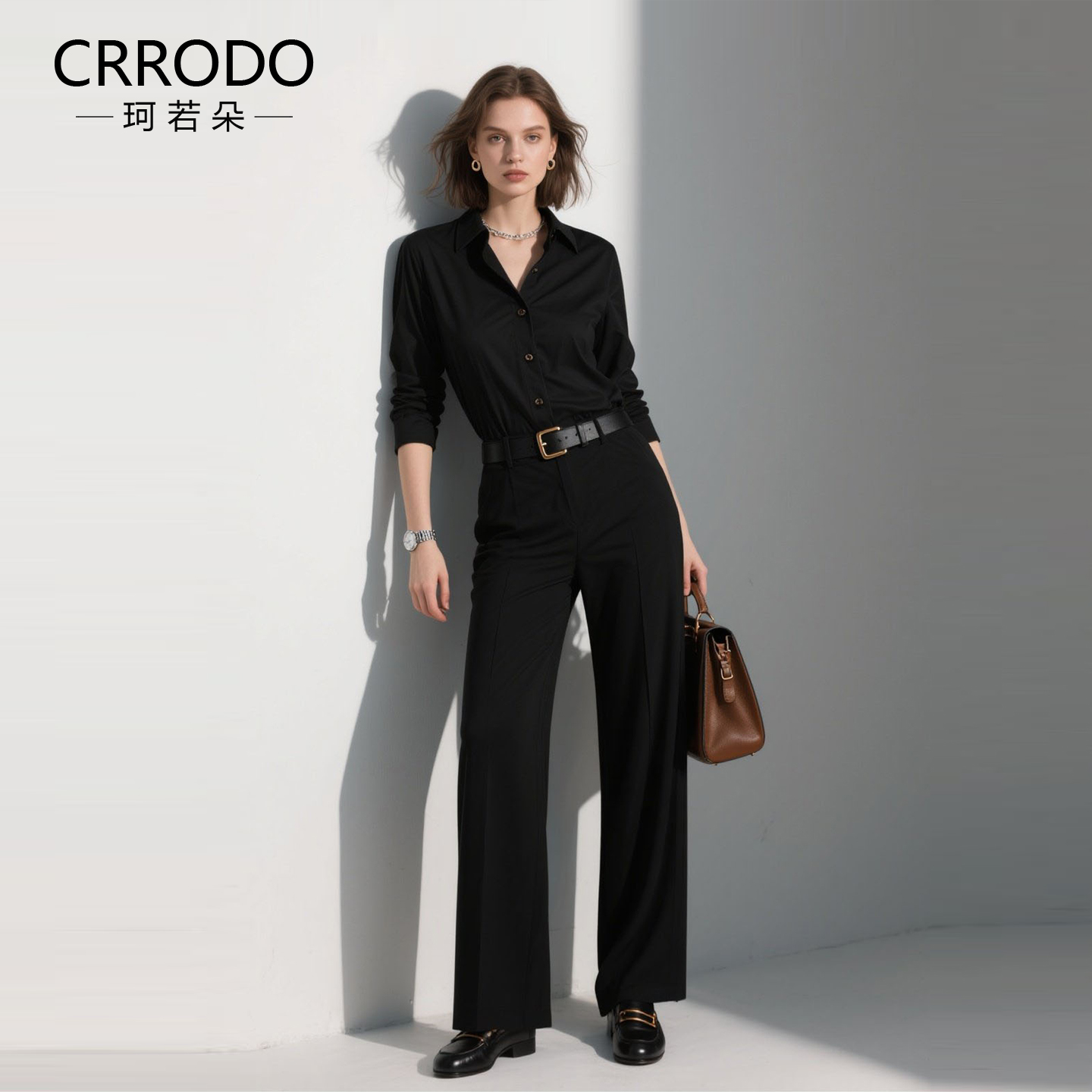 黑色衬衫女长袖2025秋冬季新款职业上衣高级感内搭漂亮小衫黑衬衣 - 图1