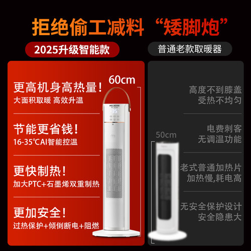美菱取暖器家用节能省电立式石墨烯暖风机浴室速热小太阳暖气神器 - 图0