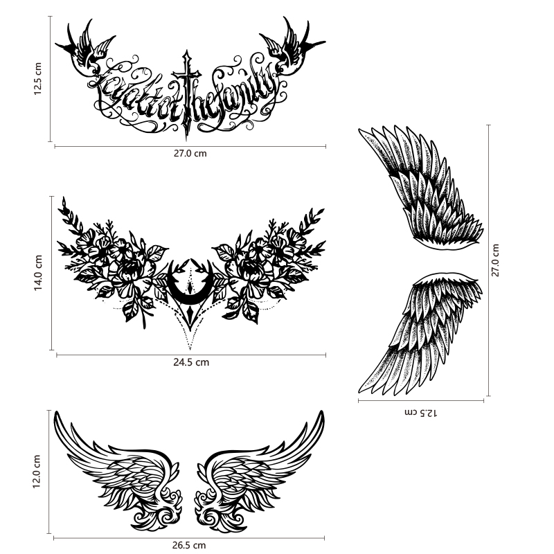 草本纹身贴胸口胸花后背大图案翅膀防水男高级感持久仿真不反光-图3