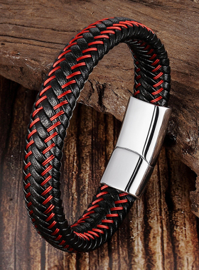 不锈钢编织手镯皮手环男手链手带