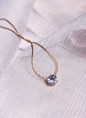 不掉色防水钛钢单钻锁骨链超细金线闪烁流线精致欧美时髦项链百搭