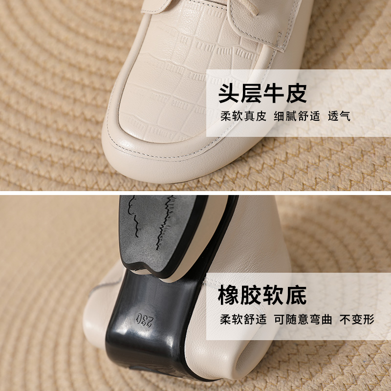 2025新款春季圆头大码女鞋胖脚宽肥单鞋平底鞋系带工作上班不累脚 - 图3