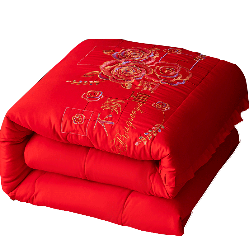 结婚绣花被子大红色喜被婚庆双人被芯加厚保暖刺绣冬被新婚陪嫁礼 - 图3
