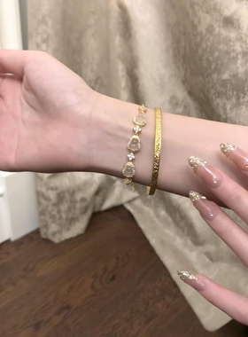 s925通体纯银新中式清透感玉葫芦手链女轻奢水沫玉金枝玉叶手饰