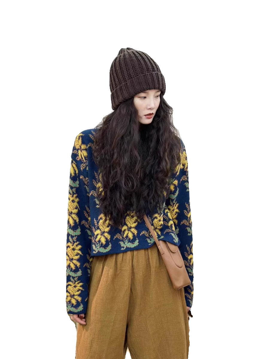 100%纯山羊绒毛衣女短款2025秋冬新款复古提花拼色针织加厚打底衫,淘宝优惠券,粉丝福利购,淘宝优惠卷