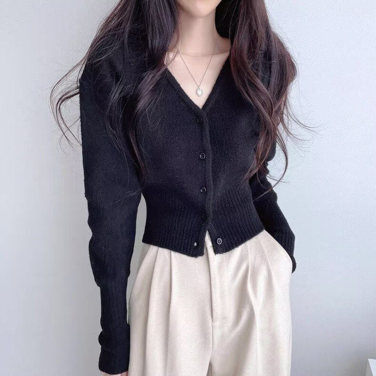 2025秋冬新款100%山羊绒针织开衫女短款纯色V领百搭显瘦毛衣外套,淘宝优惠券,粉丝福利购,淘宝优惠卷