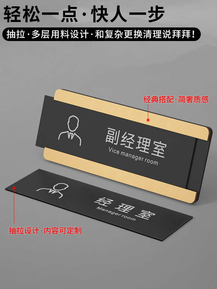 高档亚克力董事长门牌定制创意订制办公室会议财务总经理室可更换式抽拉标识牌公司部门替换学校科室指示标牌_虎窝淘