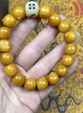 牦牛骨黄润料雕刻弥勒佛搭配骨头骰子文玩手串手链男女同款12mm