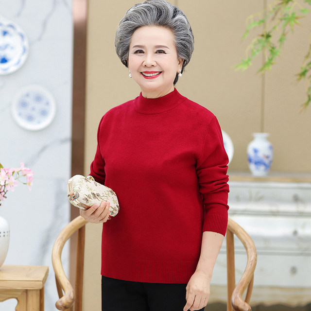 Grandma autumn clothing bottoming shirt half -high collar, 50 -year -old 60 middle -aged elderly women, fertilizer, increase sweater sweater