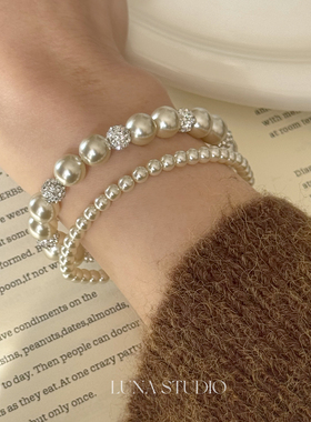 高光奶油白珍珠手链轻奢百搭