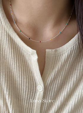 925纯银夏日彩色珠珠圆珠项链女