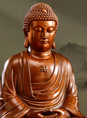 紫铜娑婆三圣佛像摆件家用供奉