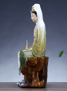 掐丝镶宝禅定观音铜自在观音摆件