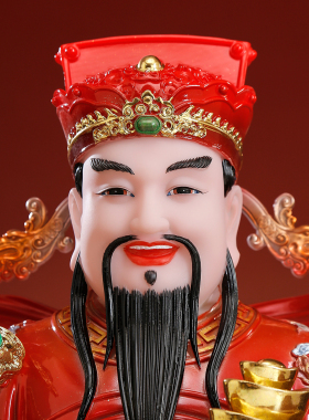 红衣汉白玉财神爷家用供奉摆件