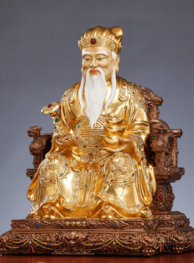 铜贴金土地公婆神像摆件福德正神