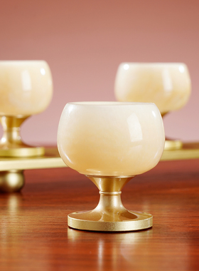 黄玉粉金供具套装玉石香炉供佛灯