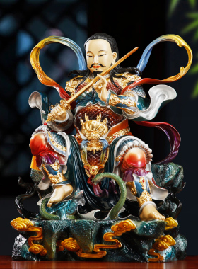 琉晶彩真武大帝神像黄铜贴金
