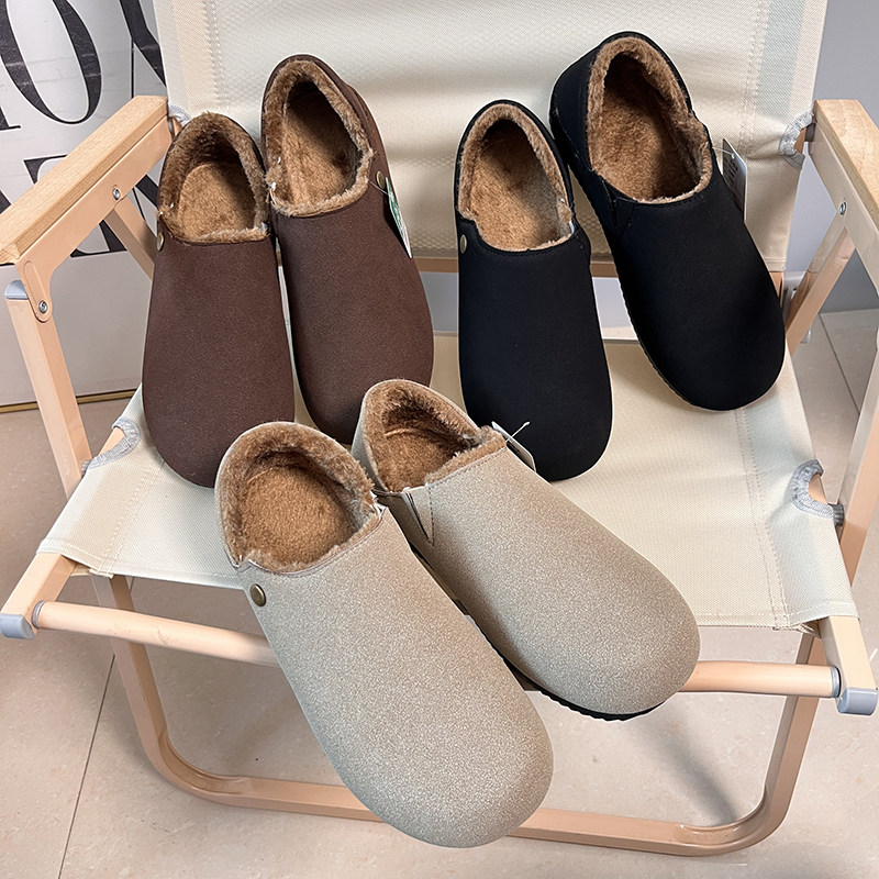 反绒革鞋面 橡胶防滑软底 冬季男一脚蹬懒人鞋保暖加绒棉鞋勃肯鞋,淘宝优惠券,粉丝福利购,淘宝优惠卷