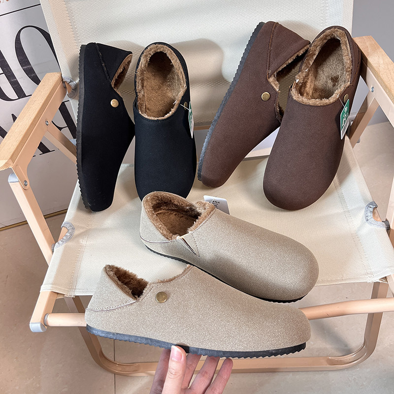 反绒革鞋面 橡胶防滑软底 冬季男一脚蹬懒人鞋保暖加绒棉鞋勃肯鞋,淘宝优惠券,粉丝福利购,淘宝优惠卷