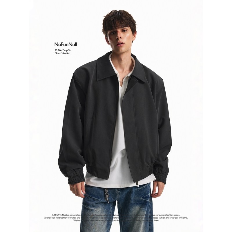 NOFUNNULL 美式cleanfit双拉链垫肩夹克男秋季短宽廓形bomber外套,淘宝优惠券,粉丝福利购,淘宝优惠卷