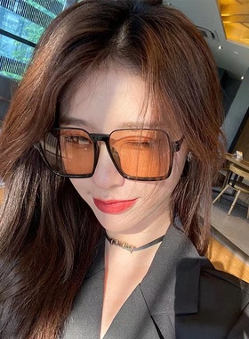 复古大框显瘦太阳眼镜女潮下半框方形圆脸茶色遮阳防紫外线墨镜潮