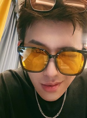 复古透明黄色夜视墨镜男士网红款大脸显瘦偏光防紫外线太阳眼镜