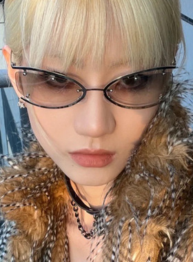 金属猫眼镂空太阳镜女 欧美辣妹Y2K未来科技风水银色造型蹦迪墨镜