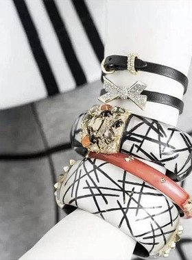 美国Alexis Bittar 折纸蝴蝶结项圈皮质Choker水晶镶嵌搭扣手镯