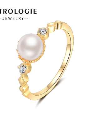 珍珠皇冠戒指纯银单身送以梦之名