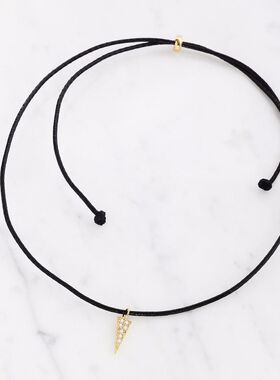 锆石镶嵌三角锥形吊坠项链女锁骨链皮质绳choker项圈颈链脖子饰品