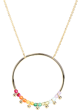 彩色晶石圆圈吊坠民族风长款项链女925纯银韦德头像儿童发展蜂业