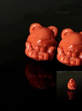 南红九尾狐上下通孔配饰diy手工配件天然玛瑙满色肉精工雕刻背云