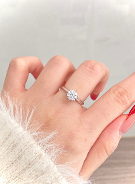 Pt950白金六爪一克拉天然培育钻石戒指 女经典百搭时尚 vs de钻戒