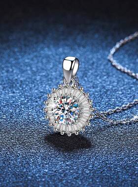 PT950铂金跨境项链莫桑钻项链梯方满钻奢华吊坠锁骨链女1克拉