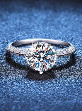 PT950铂金欧美跨境热卖925纯银戒指3克拉莫桑石戒指女天使之翼翅