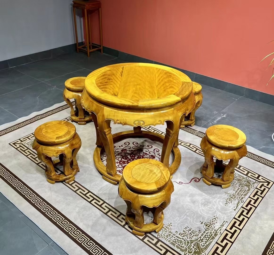 正宗金丝楠木圆鼓桌实木小叶圆鼓凳家用客厅休闲桌虎皮纹家具榫卯,淘宝优惠券,粉丝福利购,淘宝优惠卷