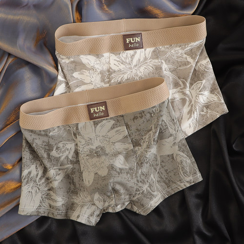 10A抑菌复古牛仔印花内裤男款棉质透气男士内裤青年运动潮流平角 - 图0