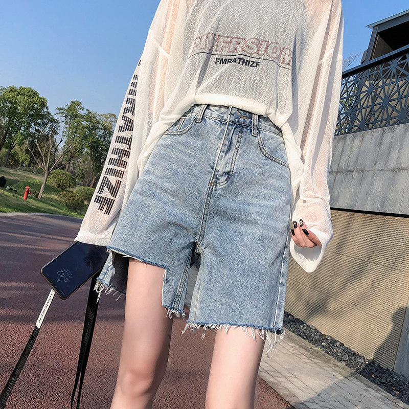 高腰破洞五分牛仔2020年夏季短裤 记忆花园牛仔裤
