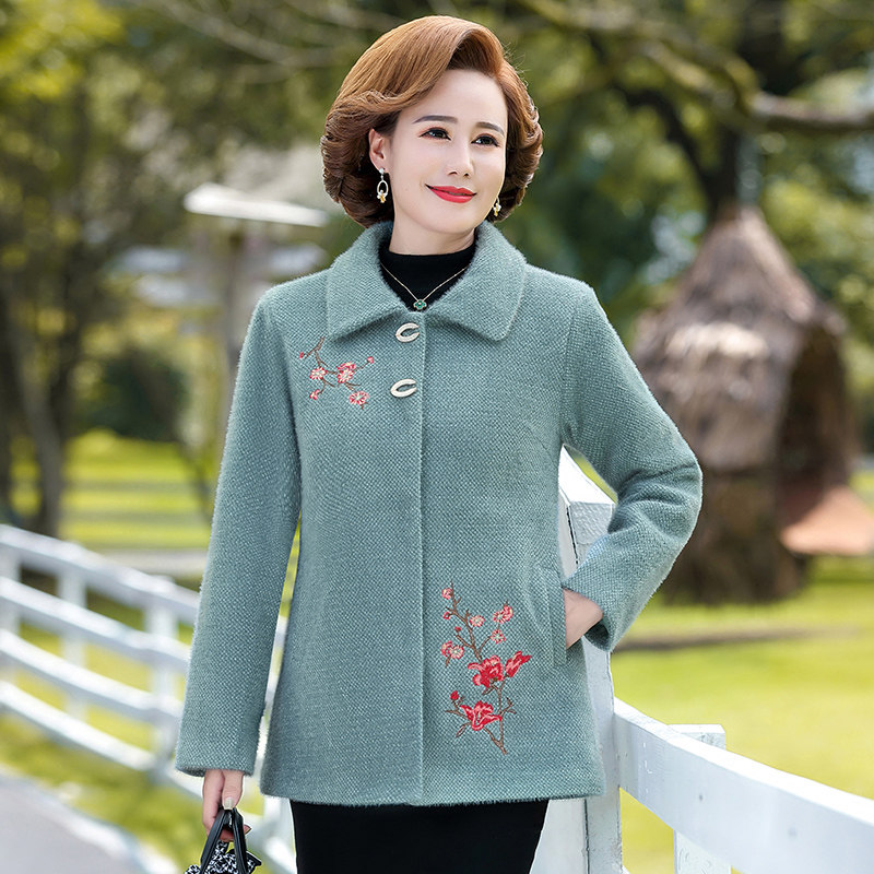 中老年女装秋冬外套短款40毛呢大衣 韵姿萱中老年女装