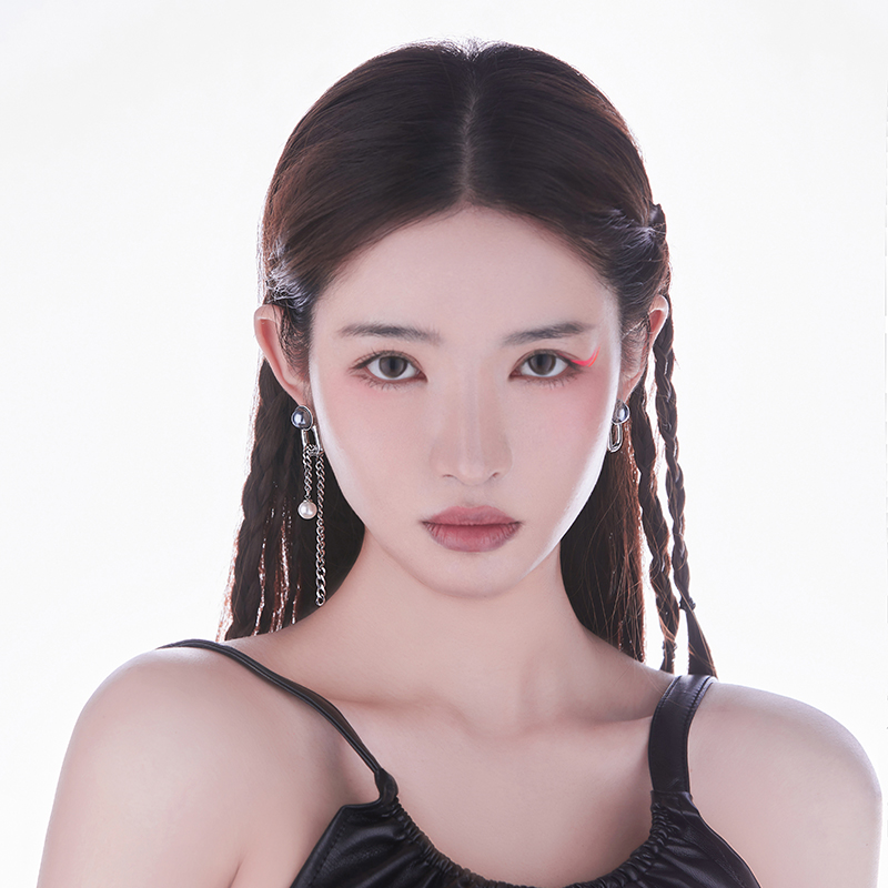 Glam Ever不对称仿珍珠链条流苏耳环女 圆环设计简约感耳钉耳饰品