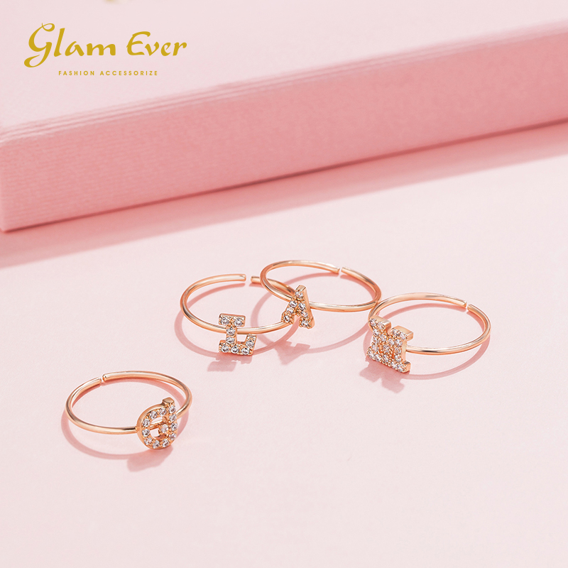 Glam Ever英文字母戒指女款网红潮人日韩个性开口玫瑰金